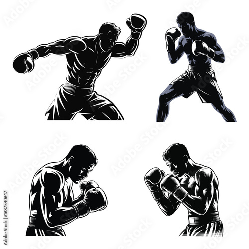 Illustration of a dynamic athlete in a fighting stance in silhouette style