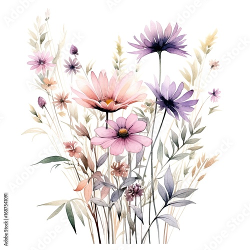 wildflowers illustration in watercolo