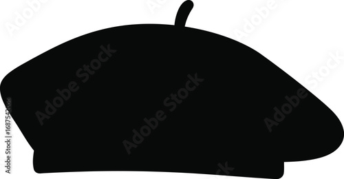 a black beret hat silhouette on white background