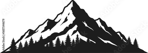 a majestic mountain peak surrounded by dense forest trees