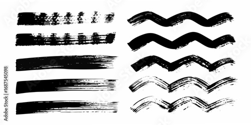 Wallpaper Mural Collection of black brush stroke elements and wavy lines Torontodigital.ca