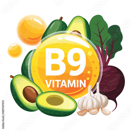 Vitamin b9 folic acid rich foods avocado beetroot garlic and egg yolk