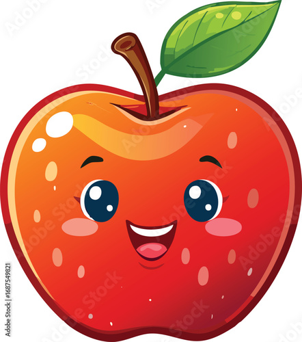 Wallpaper Mural Cute Cartoon Apple with Rosy Cheeks and Smile Torontodigital.ca