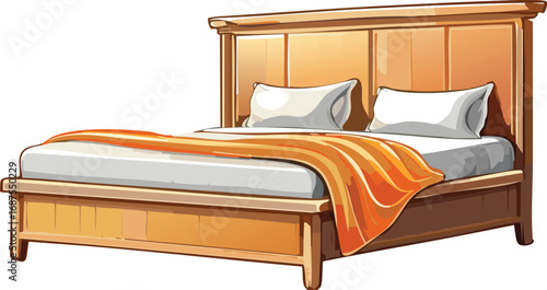 Modern Bed with Headboard and Cozy Blanket