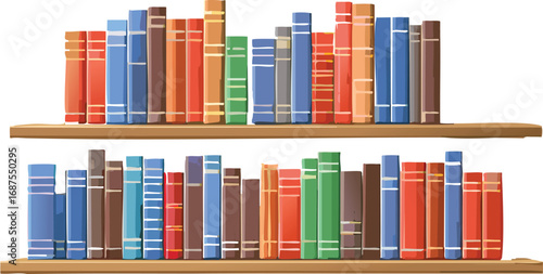 Wooden Bookshelf with Neatly Organized Stacked Books