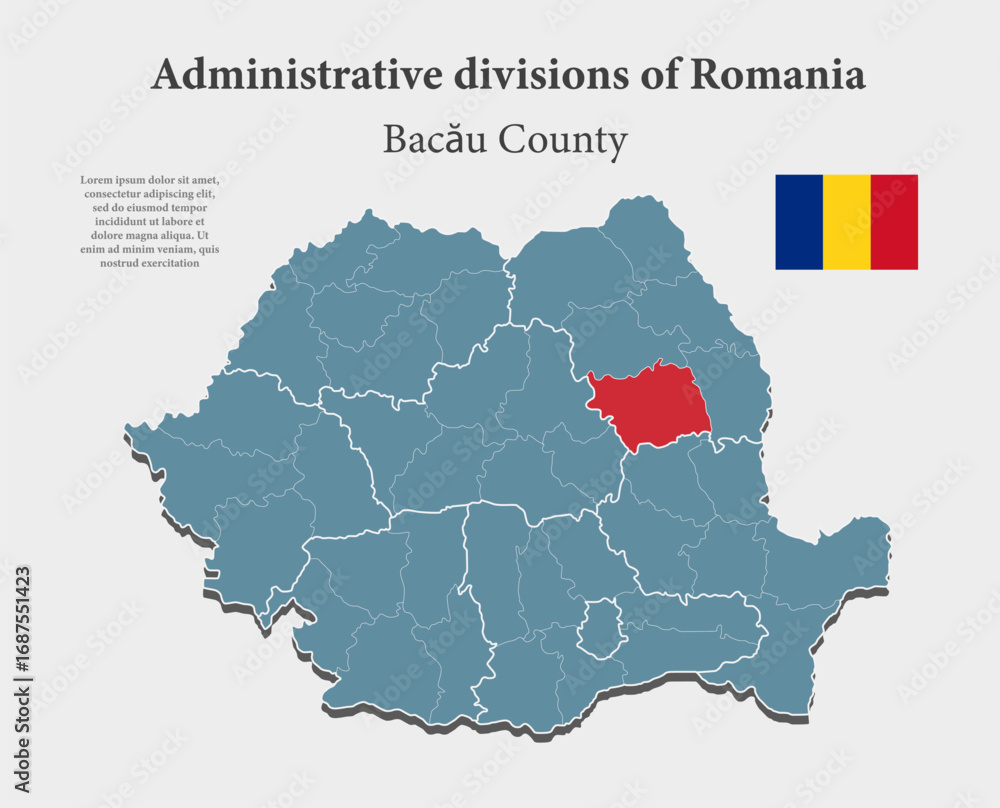 Fototapeta premium Vector map of Romania - Bacau County