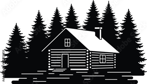 a cozy cabin nestled among tall pine trees