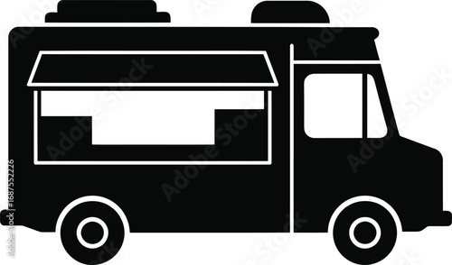 a simple black silhouette of a food truck icon