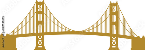 a golden bridge spanning water with tall towers
