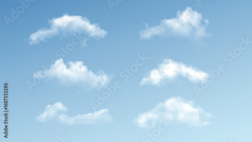 Set of transparent different clouds on blue background