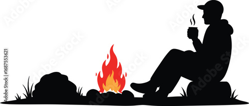 a person sitting by a campfire enjoying the warmth