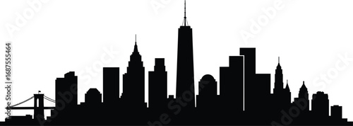 city skyline silhouette featuring tall skyscrapers and bridge