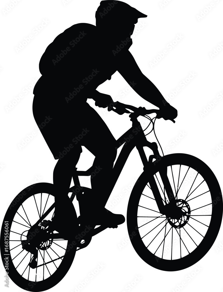 Naklejka premium a cyclist riding bicycle silhouette against white background