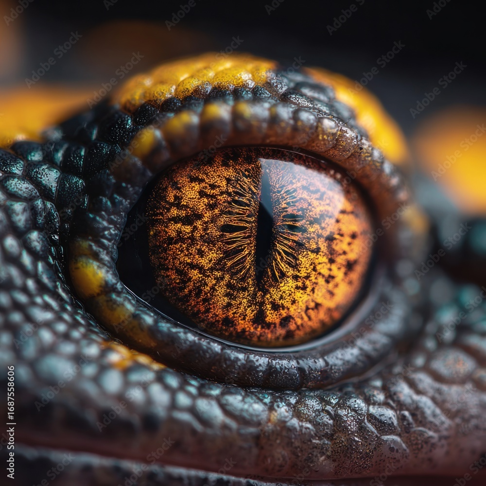 Fototapeta premium Close-Up of Intricate Reptile Eye with Stunning Orange Patterns