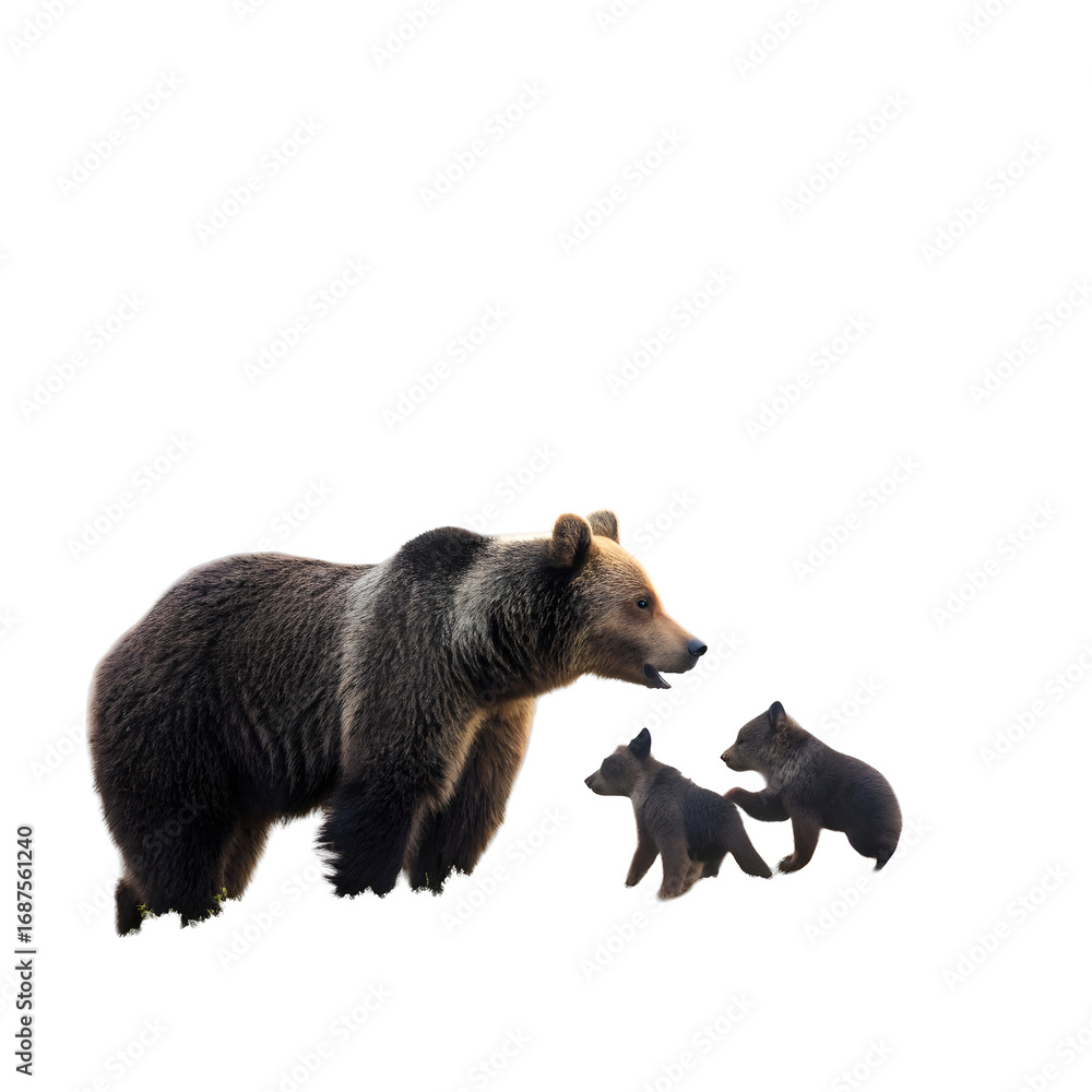 Fototapeta premium female-eurasian-brown-bear-and-her-cubs-in-boreal (1)
