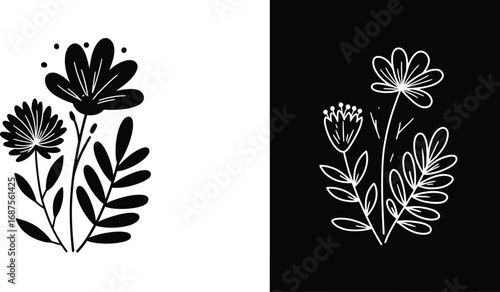 black white floral designs contrasted side by side