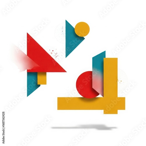 Free Download Abstract geometric shapes in red, yellow, and teal with motion blur effect - GFXLoad