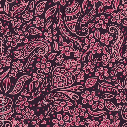 Dark Romantic Floral & Paisley Seamless Pattern