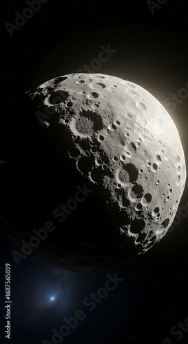 The Moon and a Distant Blue Star in the Vastness of Space.