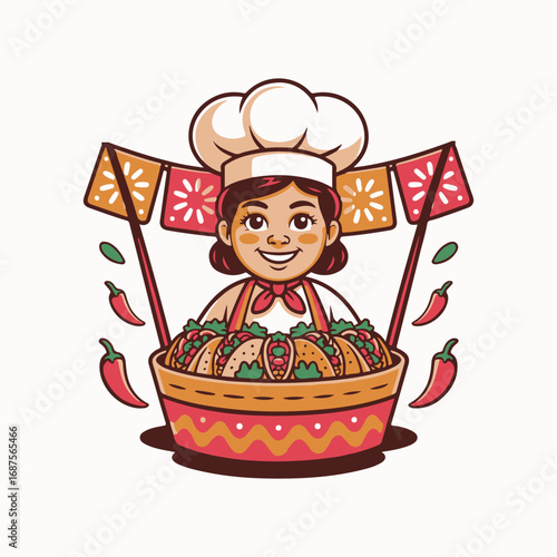 woman chef with tacos and red chillies