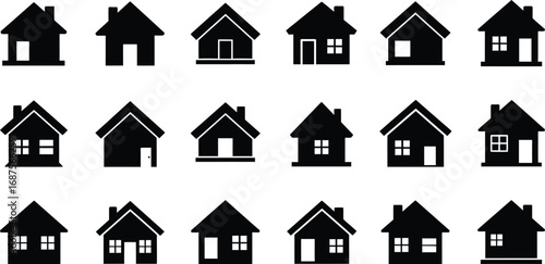 various house silhouettes arranged neatly on transparent background