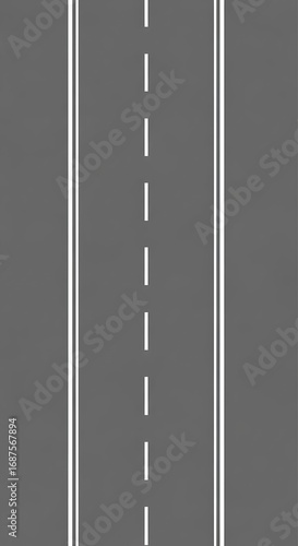 Top View of a Straight Asphalt Road with White Lane Markings.