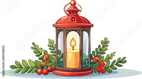 Ornamental Lantern with Lit Candle Inside