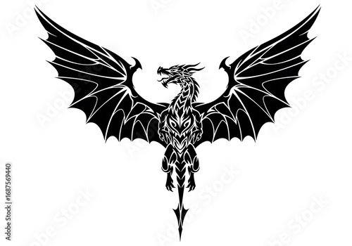 Tribal Dragon Tattoo Design with Wings Spread Wide.