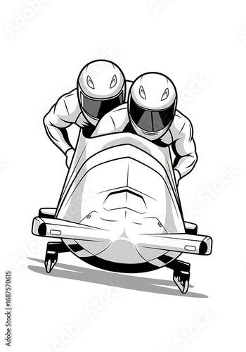 bobsled team racing in black and white clip art preview