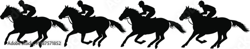 Horse Racing Silhouette Collection: Black & White Vector Illustrations of Jockeys on Galloping Racehorses

.