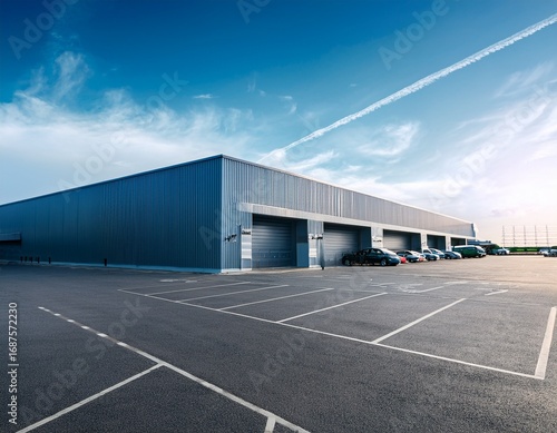 Wallpaper Mural modern warehouse building exterior building servicing or car service buildings cargo transportation and logistics with a parking lot on a blue sky background Torontodigital.ca