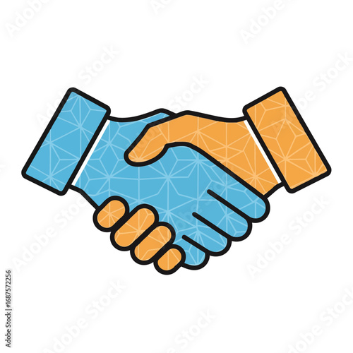 Illustration of two hands shaking, symbolizing agreement, partnership, and a successful deal