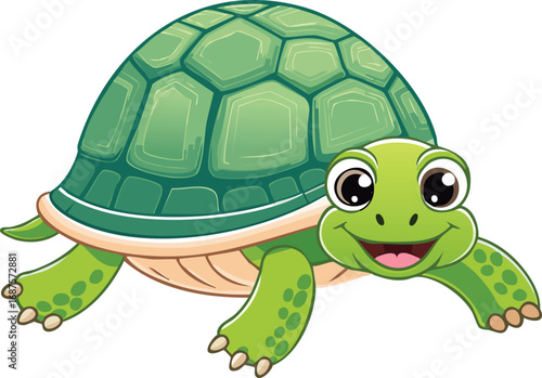Cute Cartoon Turtle Crawling with Big Expressive Eyes