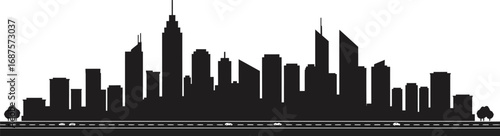 city skyline silhouette art on transparent background
