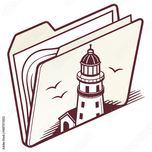 Organized coastal data file with lighthouse and birds conveys navigation information beautifully
