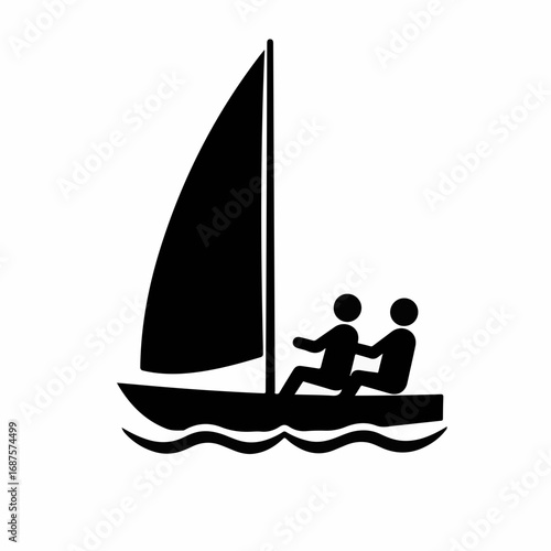 Two people sailing together on a small sailboat across gentle waves, enjoying a peaceful maritime adventure on the water.