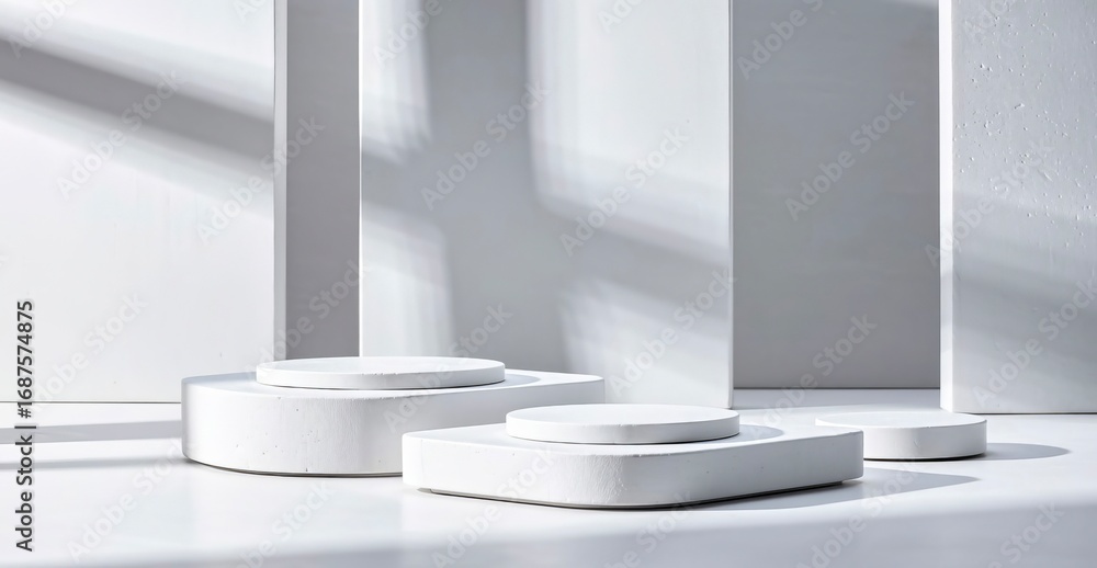 Fototapeta premium White podiums on the white background