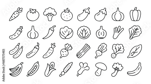 Doodle Vegetables Icons Hand Drawn Line Art Style Isolated on White Background Vector Illustration