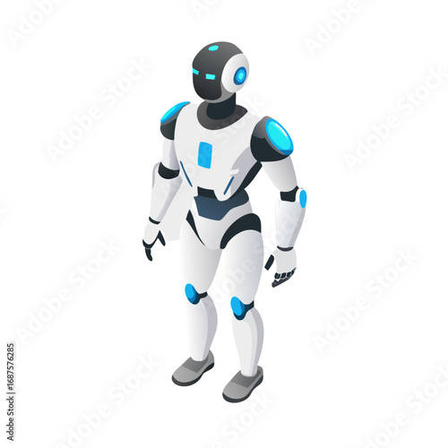 blue robot and white man