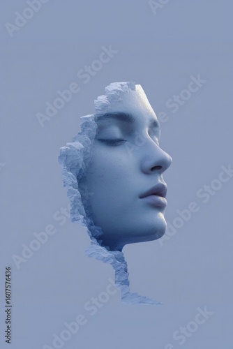 Serene profile with soft blue tones and delicate textures evokes