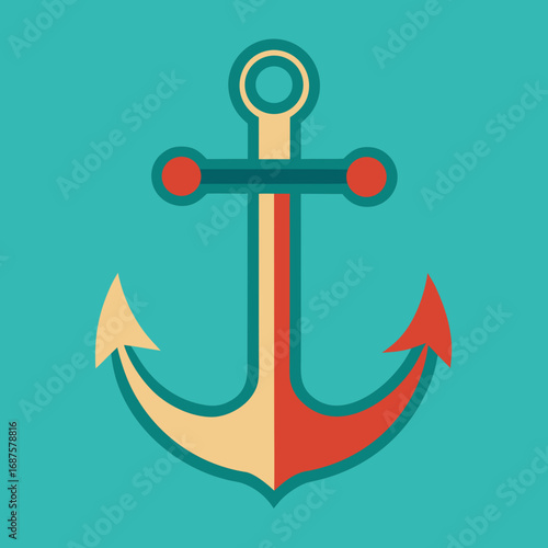 Nautical anchor graphic with bold lines and a retro color palette, perfect for marine themes, travel branding, or vintage designs.
