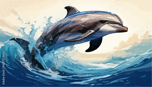 Dolphin jumping vector, smooth line art, isolated transparent background