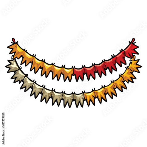 Festive Bunting Garland with Red Yellow and Beige Flags on White Background celebration