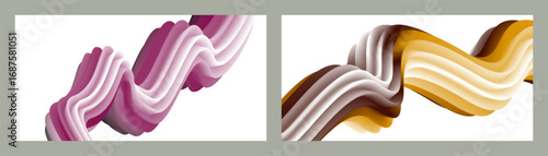 Futuristic abstract bright volumetric background. Waves, lines. Creative modern background. Set of two covers. Cover design, wallpaper, background Vector EPS