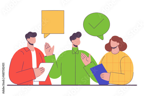 Team discussing ideas and reaching agreement isolated on transparent background