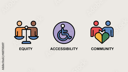 Equity Accessibility and Community Illustration Representing Inclusive Practices and Diverse Representation with Accessibility Symbol