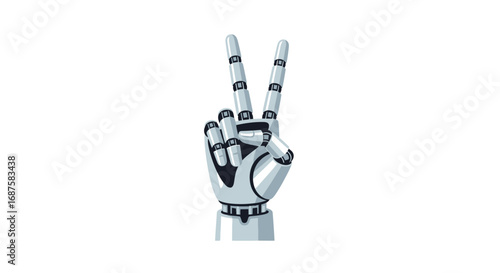Futuristic Robotic Hand Making Peace Sign Gesture.