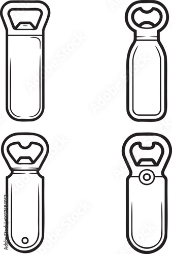 Set of Beer Bottle Opener Outline vector illustration isolated On Transparent Background