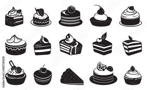 Cake and dessert solid icon set. bakery, sweets, pastry, confectionery symbols. Pastry and Sweets Vector Icons – Confectionery Solid Pack.