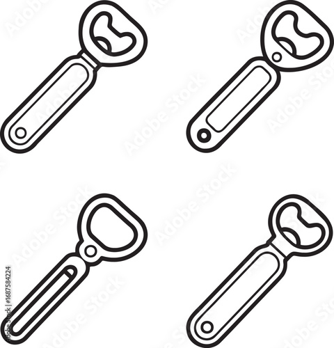 Set of Beer Bottle Opener Outline vector illustration isolated On Transparent Background